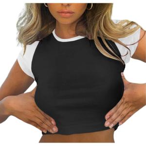 imageAvanova Womens Letter Print Tee Short Sleeve Round Neck Slim Fit Crop Top T ShirtWhite Black