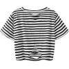 imageAvanova Women Distressed Loose Crop Top Oversized Short Sleeve Ripped Tee ShirtBlack Striped