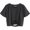 imageAvanova Women Distressed Loose Crop Top Oversized Short Sleeve Ripped Tee ShirtGrey