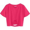 imageAvanova Women Distressed Loose Crop Top Oversized Short Sleeve Ripped Tee ShirtHot Pink