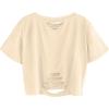 imageAvanova Women Distressed Loose Crop Top Oversized Short Sleeve Ripped Tee ShirtKhaki Floral