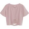 imageAvanova Women Distressed Loose Crop Top Oversized Short Sleeve Ripped Tee ShirtPink