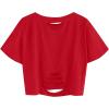 imageAvanova Women Distressed Loose Crop Top Oversized Short Sleeve Ripped Tee ShirtRed