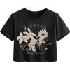 imageAvanova Women Graphic Oversized Ripped Boxy Tee Shirt Distressed Short Sleeve Crop TopBlack Sunflower