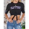 imageAvanova Women Graphic Tee Tie Front Short Sleeve Crop Top Oversized T ShirtBlack