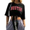 imageAvanova Women Graphic Tee Tie Front Short Sleeve Crop Top Oversized T ShirtBlack Boston