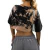 imageAvanova Women Graphic Tee Tie Front Short Sleeve Crop Top Oversized T ShirtBlack Brown La