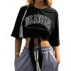 imageAvanova Women Graphic Tee Tie Front Short Sleeve Crop Top Oversized T ShirtBlack La