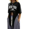 imageAvanova Women Graphic Tee Tie Front Short Sleeve Crop Top Oversized T ShirtBlack Ny