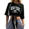 imageAvanova Women Graphic Tee Tie Front Short Sleeve Crop Top Oversized T ShirtBlack Ny