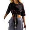 imageAvanova Women Graphic Tee Tie Front Short Sleeve Crop Top Oversized T ShirtBlack Red