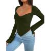 imageAvanova Womens Long Sleeve Square Neck Crop Top Twist Front Asymmetrical ShirtArmy Green