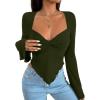 imageAvanova Womens Long Sleeve Square Neck Crop Top Twist Front Asymmetrical ShirtArmy Green