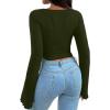 imageAvanova Womens Long Sleeve Square Neck Crop Top Twist Front Asymmetrical ShirtArmy Green