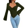 imageAvanova Womens Long Sleeve Square Neck Crop Top Twist Front Asymmetrical ShirtArmy Green