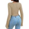imageAvanova Womens Long Sleeve Square Neck Crop Top Twist Front Asymmetrical ShirtBeige
