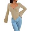 imageAvanova Womens Long Sleeve Square Neck Crop Top Twist Front Asymmetrical ShirtBeige