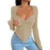 imageAvanova Womens Long Sleeve Square Neck Crop Top Twist Front Asymmetrical ShirtBeige