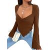 imageAvanova Womens Long Sleeve Square Neck Crop Top Twist Front Asymmetrical ShirtBrown 03