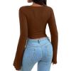 imageAvanova Womens Long Sleeve Square Neck Crop Top Twist Front Asymmetrical ShirtBrown 03