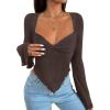 imageAvanova Womens Long Sleeve Square Neck Crop Top Twist Front Asymmetrical ShirtBrown W01