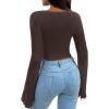 imageAvanova Womens Long Sleeve Square Neck Crop Top Twist Front Asymmetrical ShirtBrown W01