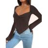 imageAvanova Womens Long Sleeve Square Neck Crop Top Twist Front Asymmetrical ShirtBrown W01