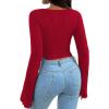 imageAvanova Womens Long Sleeve Square Neck Crop Top Twist Front Asymmetrical ShirtBurgundy