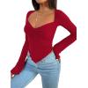 imageAvanova Womens Long Sleeve Square Neck Crop Top Twist Front Asymmetrical ShirtBurgundy