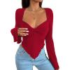 imageAvanova Womens Long Sleeve Square Neck Crop Top Twist Front Asymmetrical ShirtBurgundy