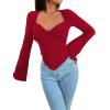 imageAvanova Womens Long Sleeve Square Neck Crop Top Twist Front Asymmetrical ShirtBurgundy
