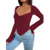 imageAvanova Womens Long Sleeve Square Neck Crop Top Twist Front Asymmetrical ShirtBurgundy a