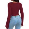 imageAvanova Womens Long Sleeve Square Neck Crop Top Twist Front Asymmetrical ShirtBurgundy a