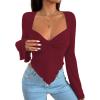 imageAvanova Womens Long Sleeve Square Neck Crop Top Twist Front Asymmetrical ShirtBurgundy a