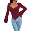 imageAvanova Womens Long Sleeve Square Neck Crop Top Twist Front Asymmetrical ShirtBurgundy a