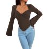 imageAvanova Womens Long Sleeve Square Neck Crop Top Twist Front Asymmetrical ShirtDark Brown