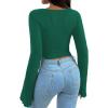 imageAvanova Womens Long Sleeve Square Neck Crop Top Twist Front Asymmetrical ShirtGreen