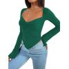 imageAvanova Womens Long Sleeve Square Neck Crop Top Twist Front Asymmetrical ShirtGreen