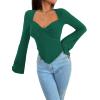 imageAvanova Womens Long Sleeve Square Neck Crop Top Twist Front Asymmetrical ShirtGreen