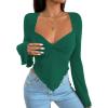 imageAvanova Womens Long Sleeve Square Neck Crop Top Twist Front Asymmetrical ShirtGreen