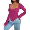 imageAvanova Womens Long Sleeve Square Neck Crop Top Twist Front Asymmetrical ShirtHot Pink