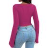 imageAvanova Womens Long Sleeve Square Neck Crop Top Twist Front Asymmetrical ShirtHot Pink