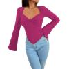 imageAvanova Womens Long Sleeve Square Neck Crop Top Twist Front Asymmetrical ShirtHot Pink