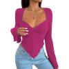 imageAvanova Womens Long Sleeve Square Neck Crop Top Twist Front Asymmetrical ShirtHot Pink