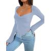 imageAvanova Womens Long Sleeve Square Neck Crop Top Twist Front Asymmetrical ShirtLight Blue