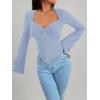 imageAvanova Womens Long Sleeve Square Neck Crop Top Twist Front Asymmetrical ShirtLight Blue