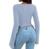 imageAvanova Womens Long Sleeve Square Neck Crop Top Twist Front Asymmetrical ShirtLight Blue