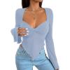imageAvanova Womens Long Sleeve Square Neck Crop Top Twist Front Asymmetrical ShirtLight Blue