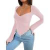 imageAvanova Womens Long Sleeve Square Neck Crop Top Twist Front Asymmetrical ShirtLight Pink