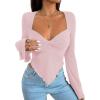 imageAvanova Womens Long Sleeve Square Neck Crop Top Twist Front Asymmetrical ShirtLight Pink